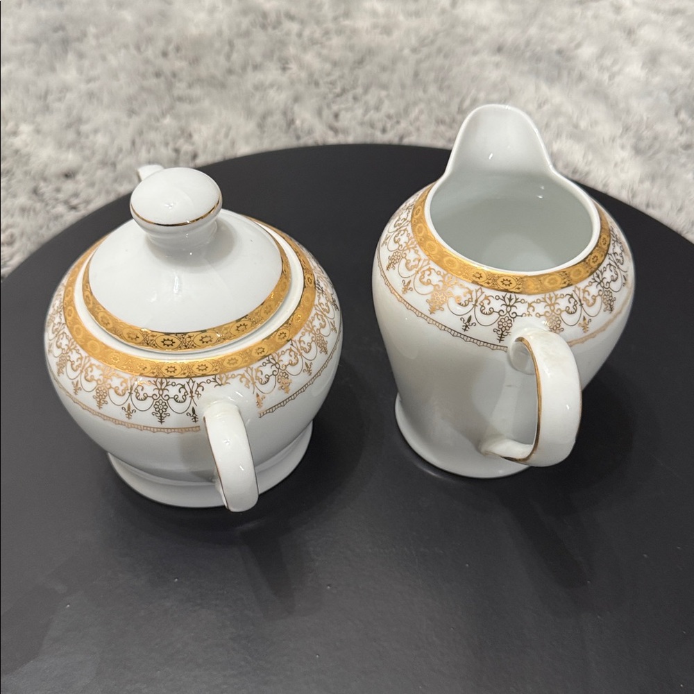 Royal Vienna RVG1 China Sugar Bowl W/Lid Creamer Gold Band Scroll‎ Trim Set of 2 - Picture 9 of 16